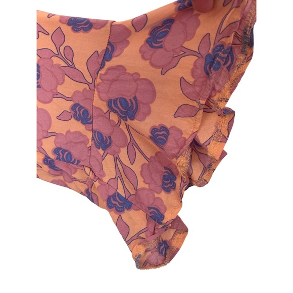 Petal + Pup Mini Dress 4 Peach Floral Paisley Tiered Boho Cottagecore Pockets - Picture 5 of 10